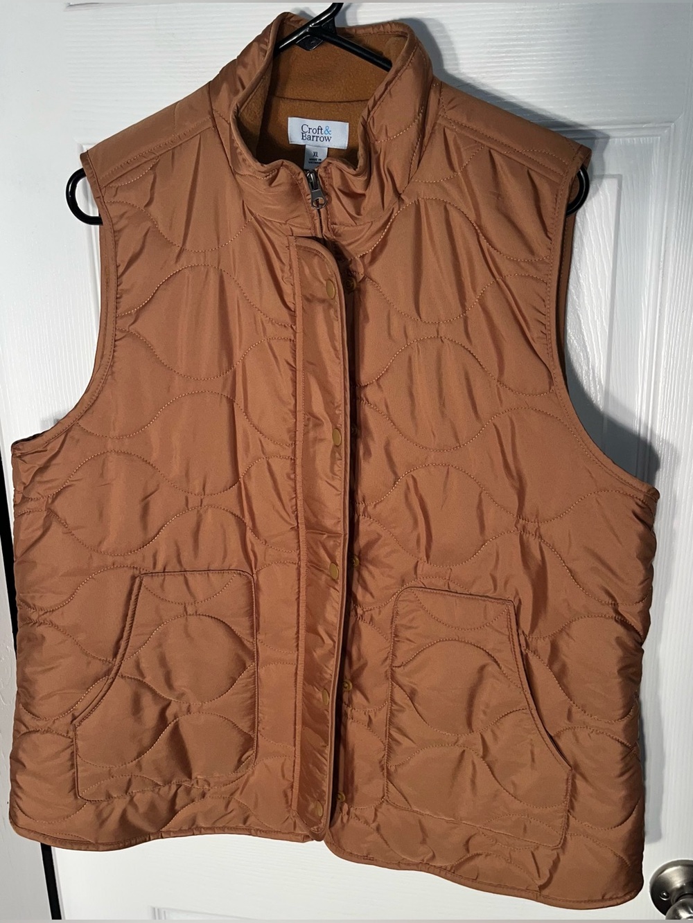 Croft & Barrow Women’s XL Tan Fleece Lined Classic Quilted Vest Jacket Zip Snap